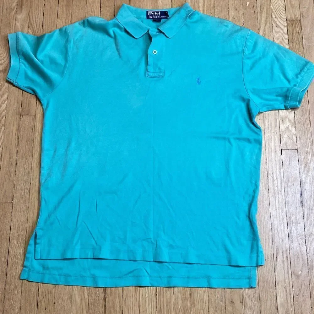 Mens Vintage Polo Ralph Lauren Polo Shirt Turquoise Green Blue Logo size Medium‎